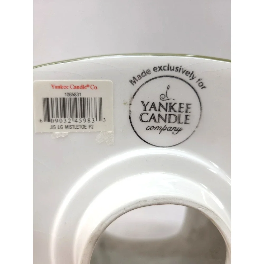Yankee Candle Mistletoe Candle Jar Shade Holder w Plate Ceramic Holiday **READ**